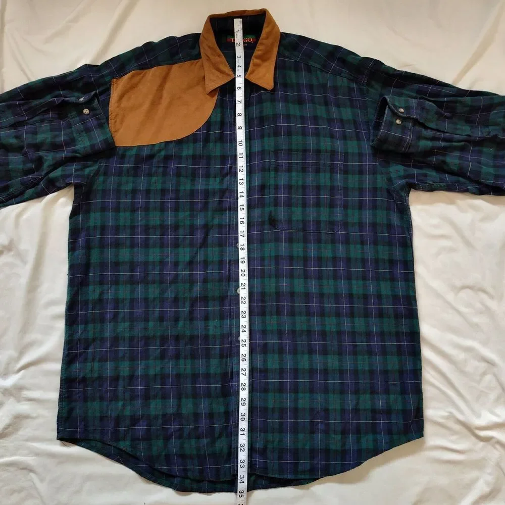 Tango by Max Raab Green Blue Plaid Button Down Long Sleeve Made in USA‎ Size L